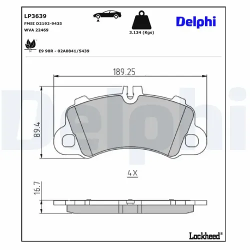 Bremsbelagsatz, Scheibenbremse DELPHI LP3639 Bild Bremsbelagsatz, Scheibenbremse DELPHI LP3639