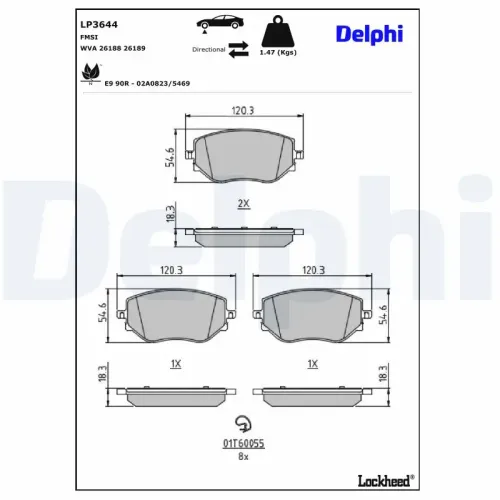 Bremsbelagsatz, Scheibenbremse DELPHI LP3644 Bild Bremsbelagsatz, Scheibenbremse DELPHI LP3644