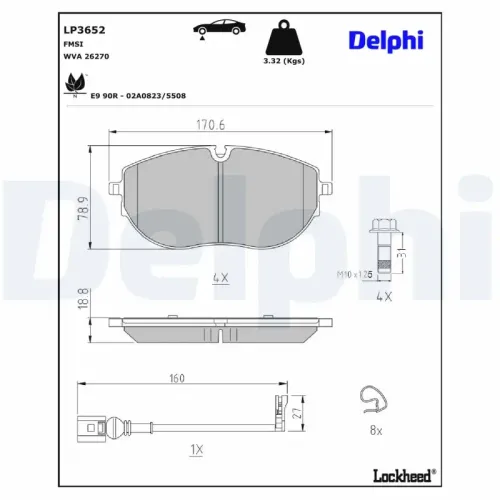 Bremsbelagsatz, Scheibenbremse DELPHI LP3652 Bild Bremsbelagsatz, Scheibenbremse DELPHI LP3652