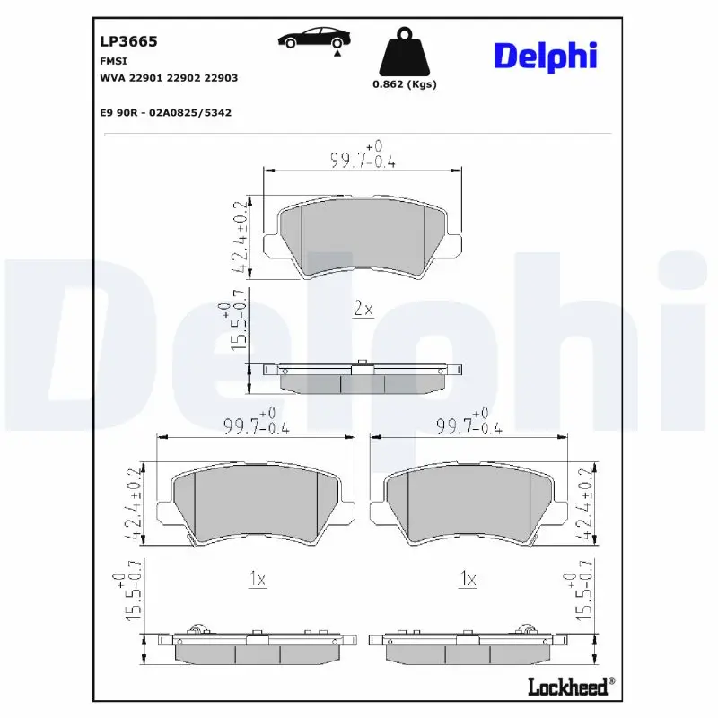 Bremsbelagsatz, Scheibenbremse DELPHI LP3665