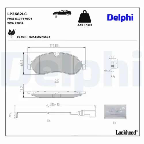 Bremsbelagsatz, Scheibenbremse DELPHI LP3682LC Bild Bremsbelagsatz, Scheibenbremse DELPHI LP3682LC