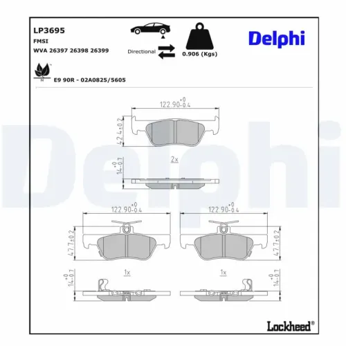 Bremsbelagsatz, Scheibenbremse DELPHI LP3695 Bild Bremsbelagsatz, Scheibenbremse DELPHI LP3695