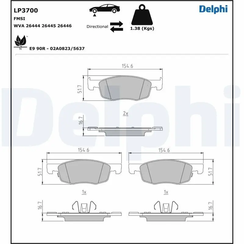 Bremsbelagsatz, Scheibenbremse DELPHI LP3700