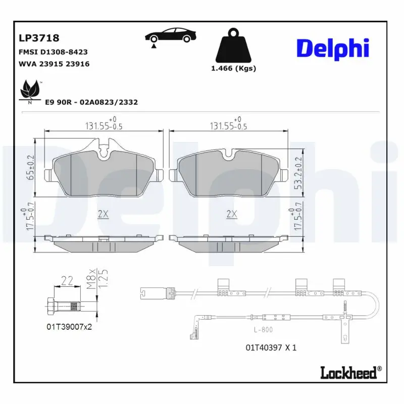 Bremsbelagsatz, Scheibenbremse DELPHI LP3718