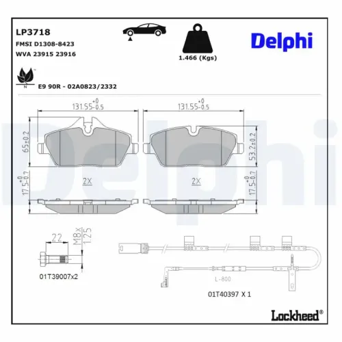 Bremsbelagsatz, Scheibenbremse DELPHI LP3718 Bild Bremsbelagsatz, Scheibenbremse DELPHI LP3718