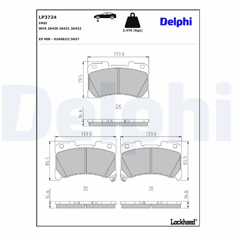 Bremsbelagsatz, Scheibenbremse Vorderachse DELPHI LP3724