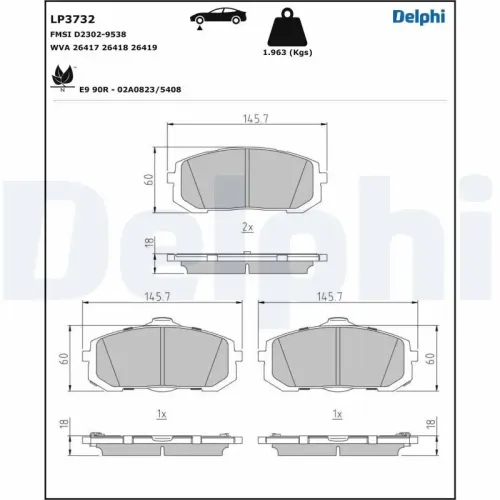 Bremsbelagsatz, Scheibenbremse Vorderachse DELPHI LP3732 Bild Bremsbelagsatz, Scheibenbremse Vorderachse DELPHI LP3732