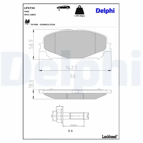 Bremsbelagsatz, Scheibenbremse Vorderachse DELPHI LP3734 Bild Bremsbelagsatz, Scheibenbremse Vorderachse DELPHI LP3734