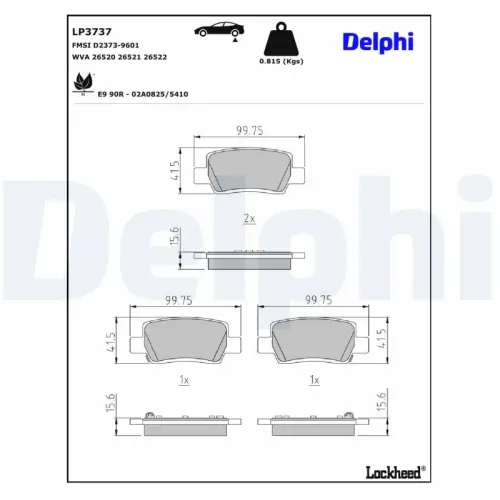 Bremsbelagsatz, Scheibenbremse DELPHI LP3737 Bild Bremsbelagsatz, Scheibenbremse DELPHI LP3737