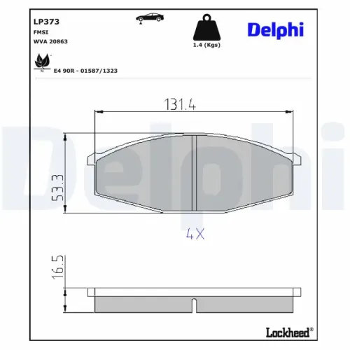 Bremsbelagsatz, Scheibenbremse Vorderachse DELPHI LP373 Bild Bremsbelagsatz, Scheibenbremse Vorderachse DELPHI LP373