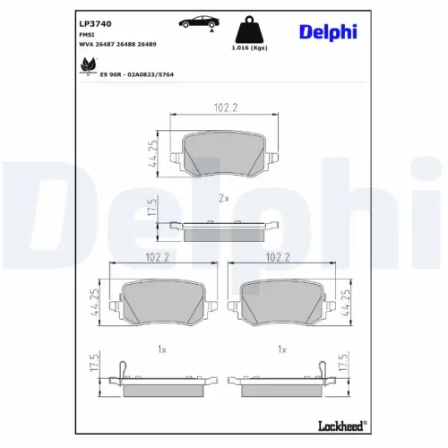 Bremsbelagsatz, Scheibenbremse Hinterachse DELPHI LP3740 Bild Bremsbelagsatz, Scheibenbremse Hinterachse DELPHI LP3740