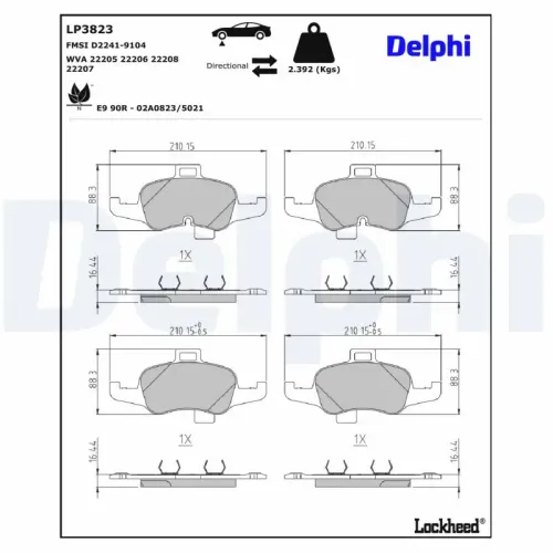 Bremsbelagsatz, Scheibenbremse Vorderachse Vorderachse DELPHI LP3823 Bild Bremsbelagsatz, Scheibenbremse Vorderachse Vorderachse DELPHI LP3823