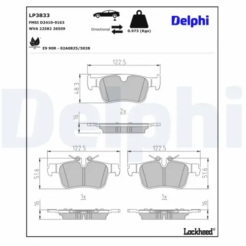 Bremsbelagsatz, Scheibenbremse DELPHI LP3833 Bild Bremsbelagsatz, Scheibenbremse DELPHI LP3833