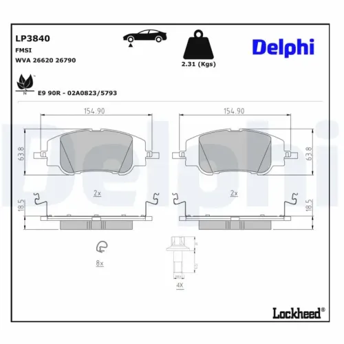 Bremsbelagsatz, Scheibenbremse DELPHI LP3840 Bild Bremsbelagsatz, Scheibenbremse DELPHI LP3840