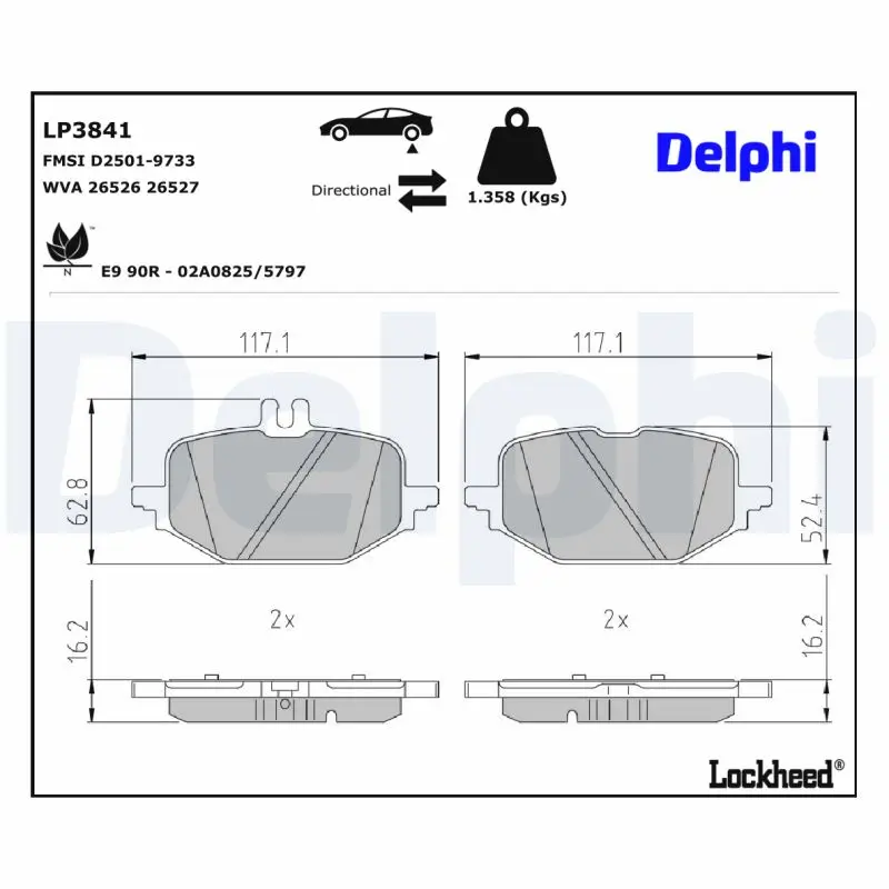 Bremsbelagsatz, Scheibenbremse Hinterachse DELPHI LP3841