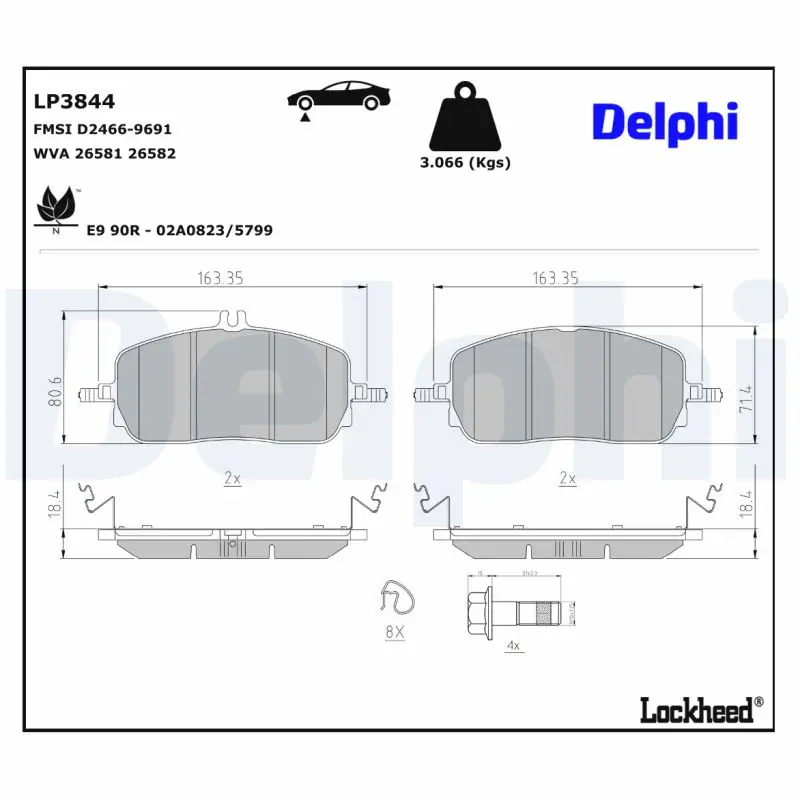 Bremsbelagsatz, Scheibenbremse Vorderachse DELPHI LP3844