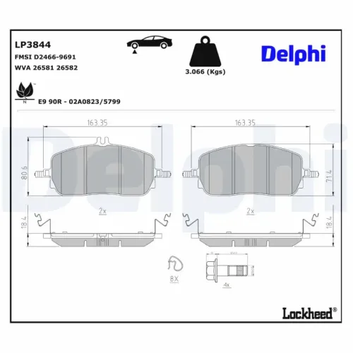 Bremsbelagsatz, Scheibenbremse Vorderachse DELPHI LP3844 Bild Bremsbelagsatz, Scheibenbremse Vorderachse DELPHI LP3844