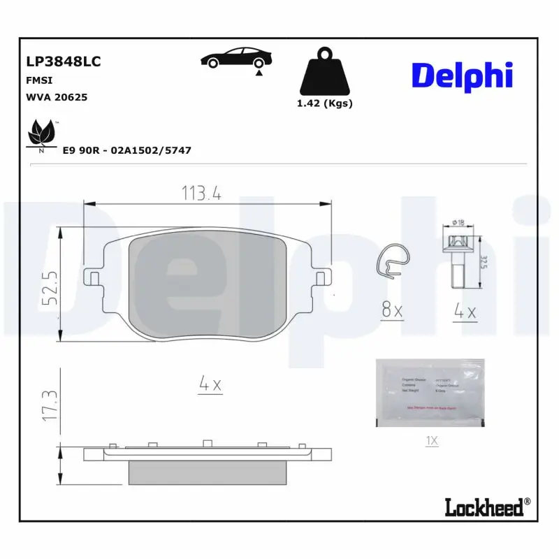 Bremsbelagsatz, Scheibenbremse Hinterachse DELPHI LP3848LC