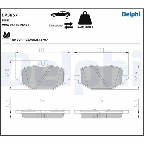Bremsbelagsatz, Scheibenbremse Hinterachse DELPHI LP3857 Bild Bremsbelagsatz, Scheibenbremse Hinterachse DELPHI LP3857