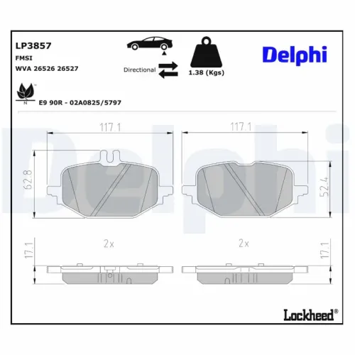 Bremsbelagsatz, Scheibenbremse Hinterachse DELPHI LP3857 Bild Bremsbelagsatz, Scheibenbremse Hinterachse DELPHI LP3857