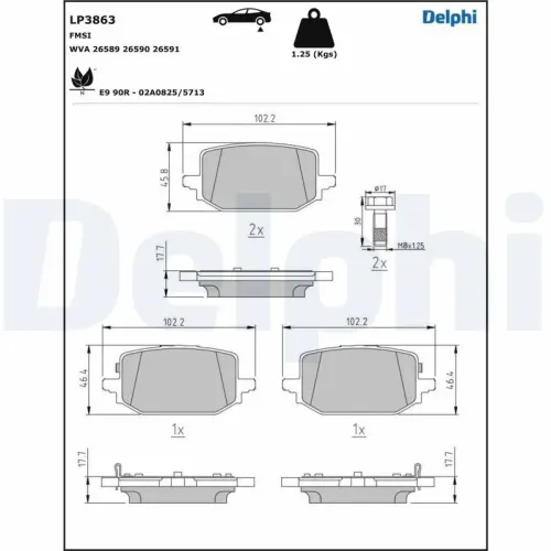 Bremsbelagsatz, Scheibenbremse Hinterachse DELPHI LP3863 Bild Bremsbelagsatz, Scheibenbremse Hinterachse DELPHI LP3863