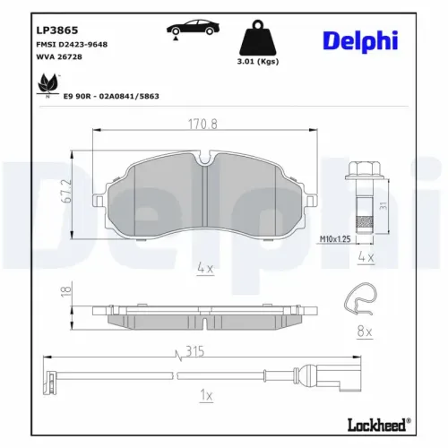 Bremsbelagsatz, Scheibenbremse Vorderachse DELPHI LP3865 Bild Bremsbelagsatz, Scheibenbremse Vorderachse DELPHI LP3865