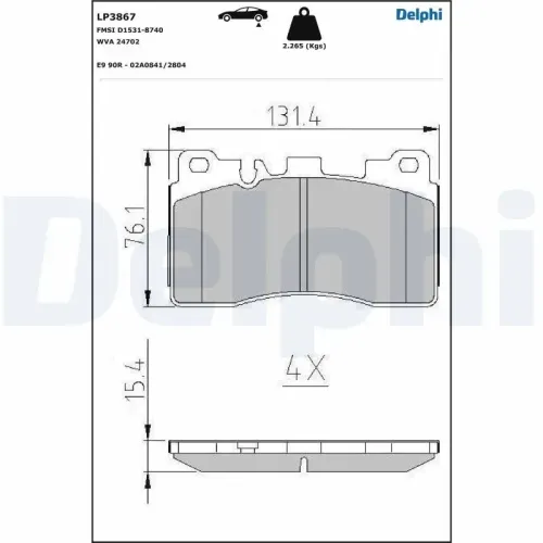 Bremsbelagsatz, Scheibenbremse Hinterachse DELPHI LP3867 Bild Bremsbelagsatz, Scheibenbremse Hinterachse DELPHI LP3867