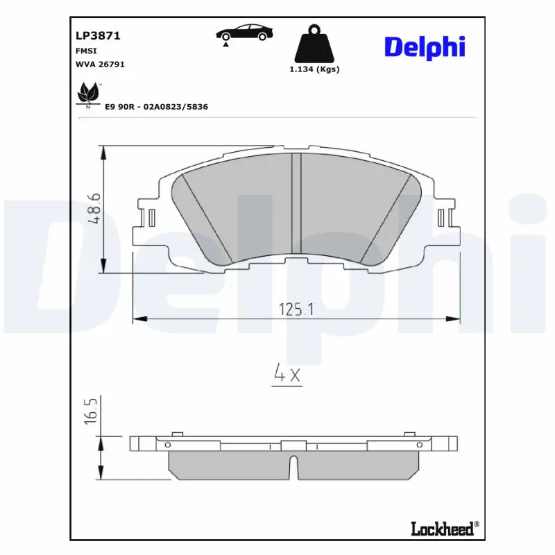 Bremsbelagsatz, Scheibenbremse Vorderachse DELPHI LP3871