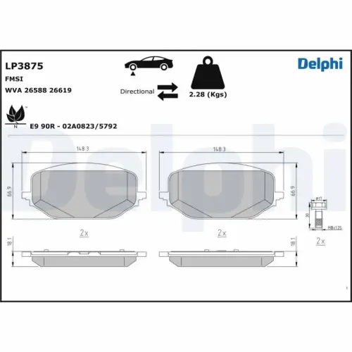 Bremsbelagsatz, Scheibenbremse DELPHI LP3875 Bild Bremsbelagsatz, Scheibenbremse DELPHI LP3875