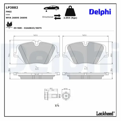 Bremsbelagsatz, Scheibenbremse Vorderachse DELPHI LP3882 Bild Bremsbelagsatz, Scheibenbremse Vorderachse DELPHI LP3882