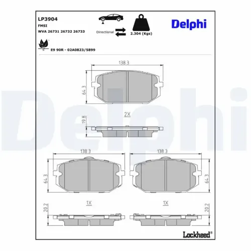 Bremsbelagsatz, Scheibenbremse Vorderachse DELPHI LP3904 Bild Bremsbelagsatz, Scheibenbremse Vorderachse DELPHI LP3904