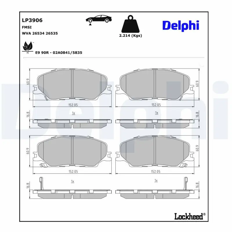 Bremsbelagsatz, Scheibenbremse Vorderachse DELPHI LP3906