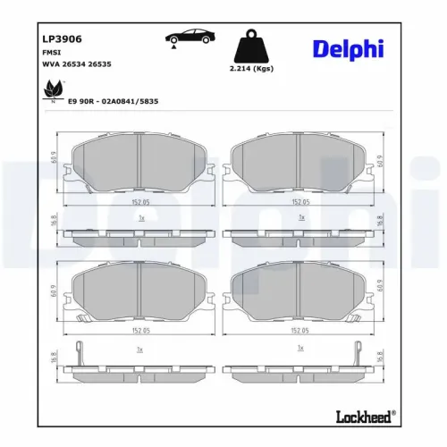 Bremsbelagsatz, Scheibenbremse Vorderachse DELPHI LP3906 Bild Bremsbelagsatz, Scheibenbremse Vorderachse DELPHI LP3906