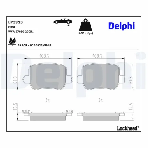 Bremsbelagsatz, Scheibenbremse Hinterachse DELPHI LP3913 Bild Bremsbelagsatz, Scheibenbremse Hinterachse DELPHI LP3913