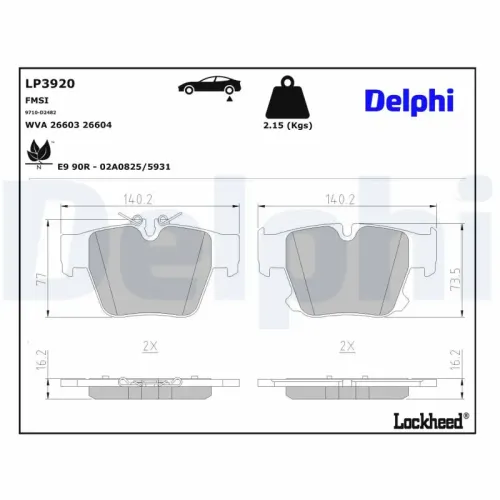 Bremsbelagsatz, Scheibenbremse DELPHI LP3920 Bild Bremsbelagsatz, Scheibenbremse DELPHI LP3920