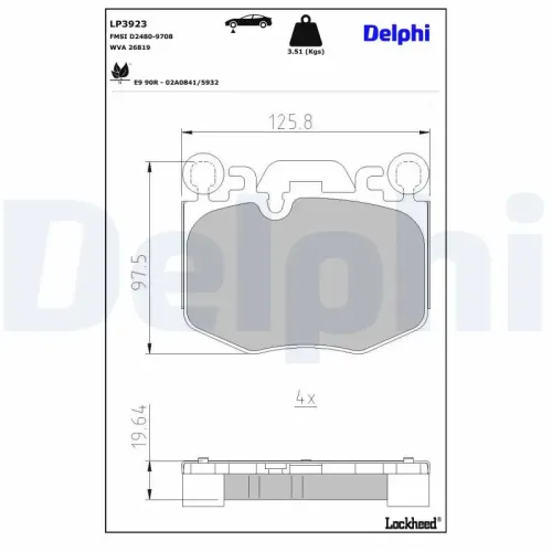 Bremsbelagsatz, Scheibenbremse Vorderachse DELPHI LP3923 Bild Bremsbelagsatz, Scheibenbremse Vorderachse DELPHI LP3923