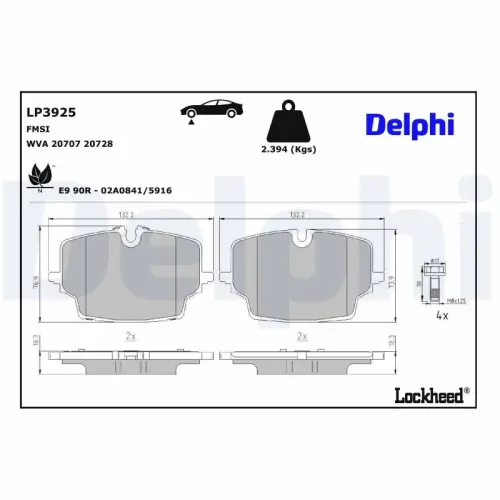 Bremsbelagsatz, Scheibenbremse Vorderachse DELPHI LP3925 Bild Bremsbelagsatz, Scheibenbremse Vorderachse DELPHI LP3925