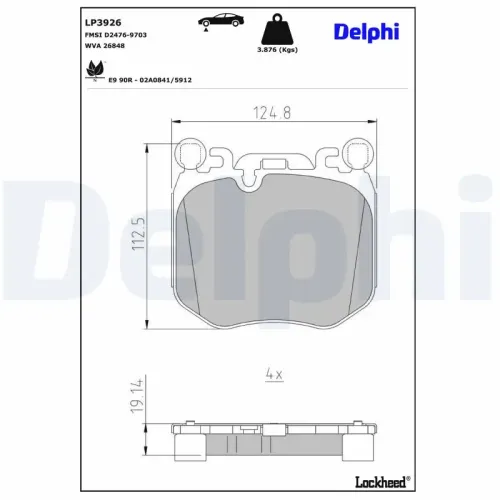 Bremsbelagsatz, Scheibenbremse DELPHI LP3926 Bild Bremsbelagsatz, Scheibenbremse DELPHI LP3926