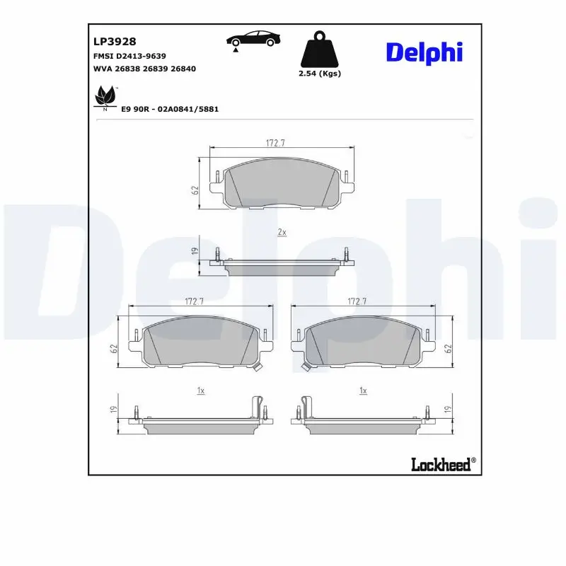 Bremsbelagsatz, Scheibenbremse Vorderachse DELPHI LP3928