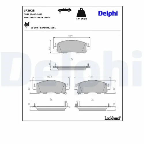 Bremsbelagsatz, Scheibenbremse Vorderachse DELPHI LP3928 Bild Bremsbelagsatz, Scheibenbremse Vorderachse DELPHI LP3928
