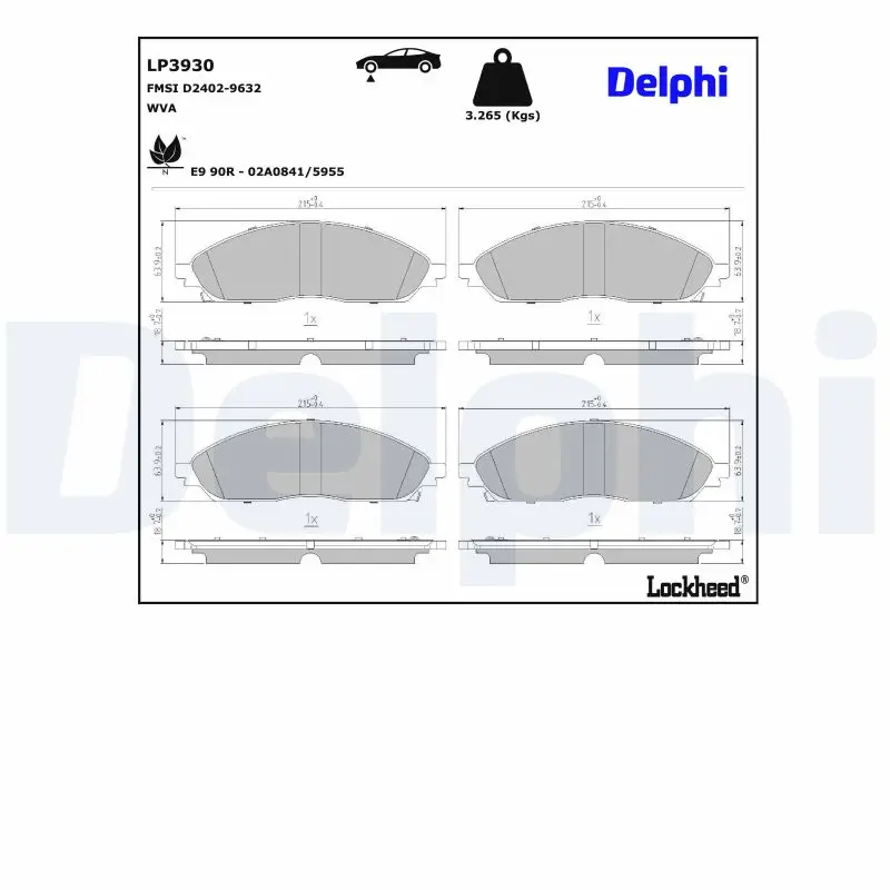 Bremsbelagsatz, Scheibenbremse Vorderachse DELPHI LP3930