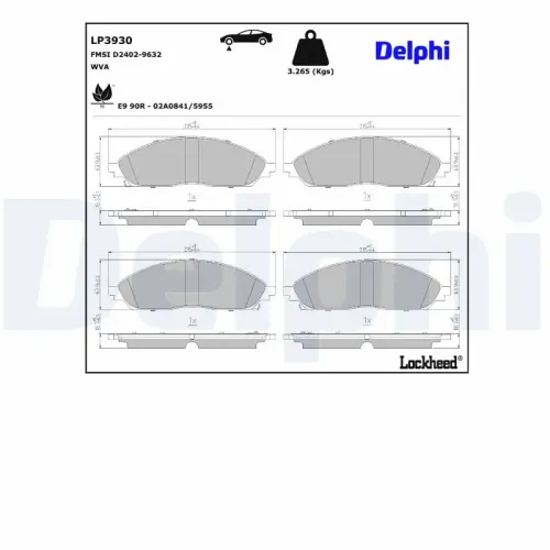 Bremsbelagsatz, Scheibenbremse Vorderachse DELPHI LP3930 Bild Bremsbelagsatz, Scheibenbremse Vorderachse DELPHI LP3930