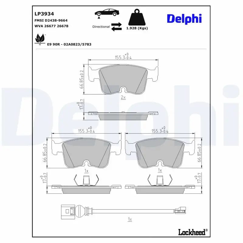 Bremsbelagsatz, Scheibenbremse DELPHI LP3934