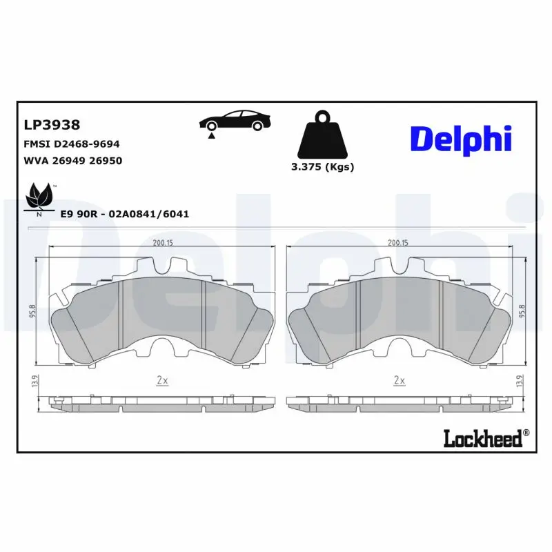 Bremsbelagsatz, Scheibenbremse Vorderachse Vorderachse DELPHI LP3938