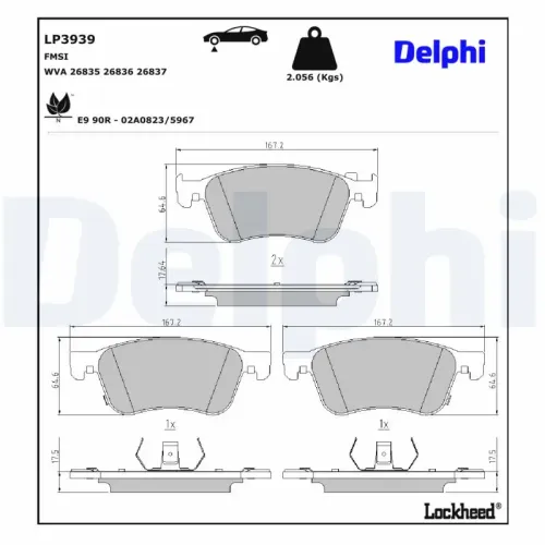 Bremsbelagsatz, Scheibenbremse Vorderachse DELPHI LP3939 Bild Bremsbelagsatz, Scheibenbremse Vorderachse DELPHI LP3939