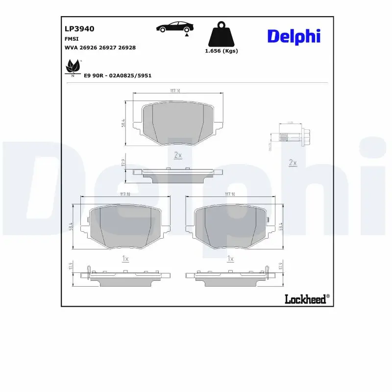 Bremsbelagsatz, Scheibenbremse Hinterachse DELPHI LP3940