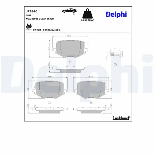 Bremsbelagsatz, Scheibenbremse Hinterachse DELPHI LP3940 Bild Bremsbelagsatz, Scheibenbremse Hinterachse DELPHI LP3940