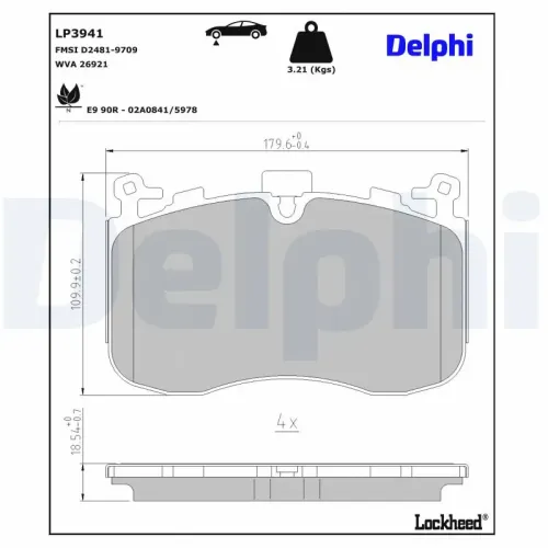 Bremsbelagsatz, Scheibenbremse Vorderachse DELPHI LP3941 Bild Bremsbelagsatz, Scheibenbremse Vorderachse DELPHI LP3941