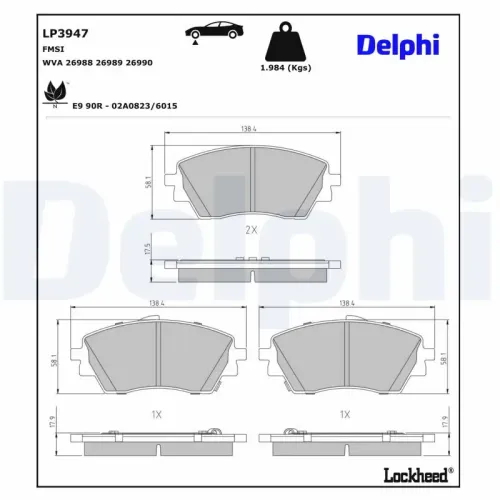 Bremsbelagsatz, Scheibenbremse Vorderachse DELPHI LP3947 Bild Bremsbelagsatz, Scheibenbremse Vorderachse DELPHI LP3947