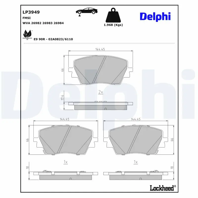 Bremsbelagsatz, Scheibenbremse Vorderachse DELPHI LP3949